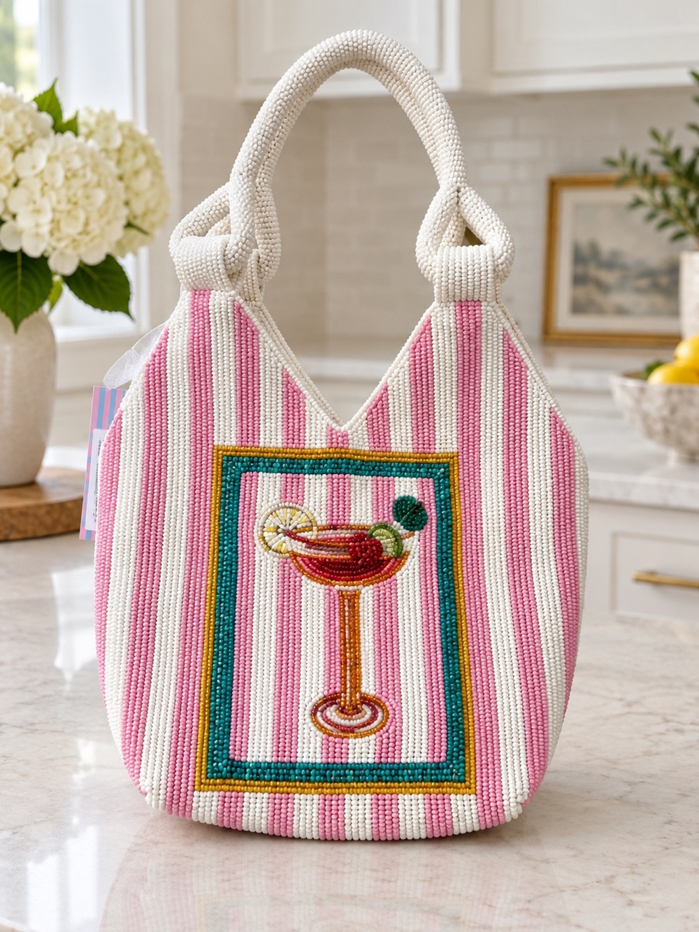 Pink & Cream Beaded Cocktail Tote -